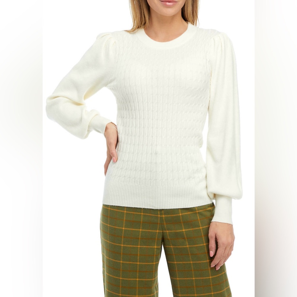 Biltmore Women’s Mini Cable Crew Sweater Ivory Size Small